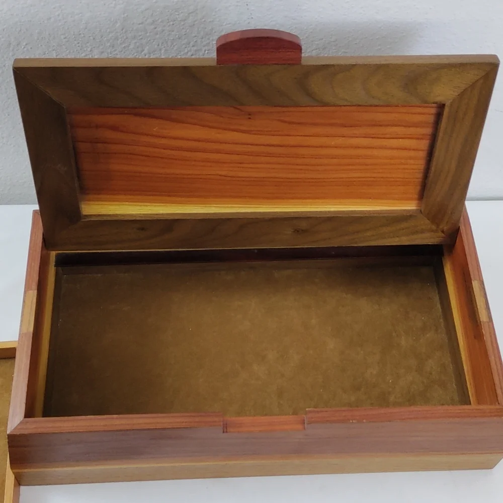 Vintage Contemporary Inlaid  Bevelled Wooden Handmade Jewelry Box